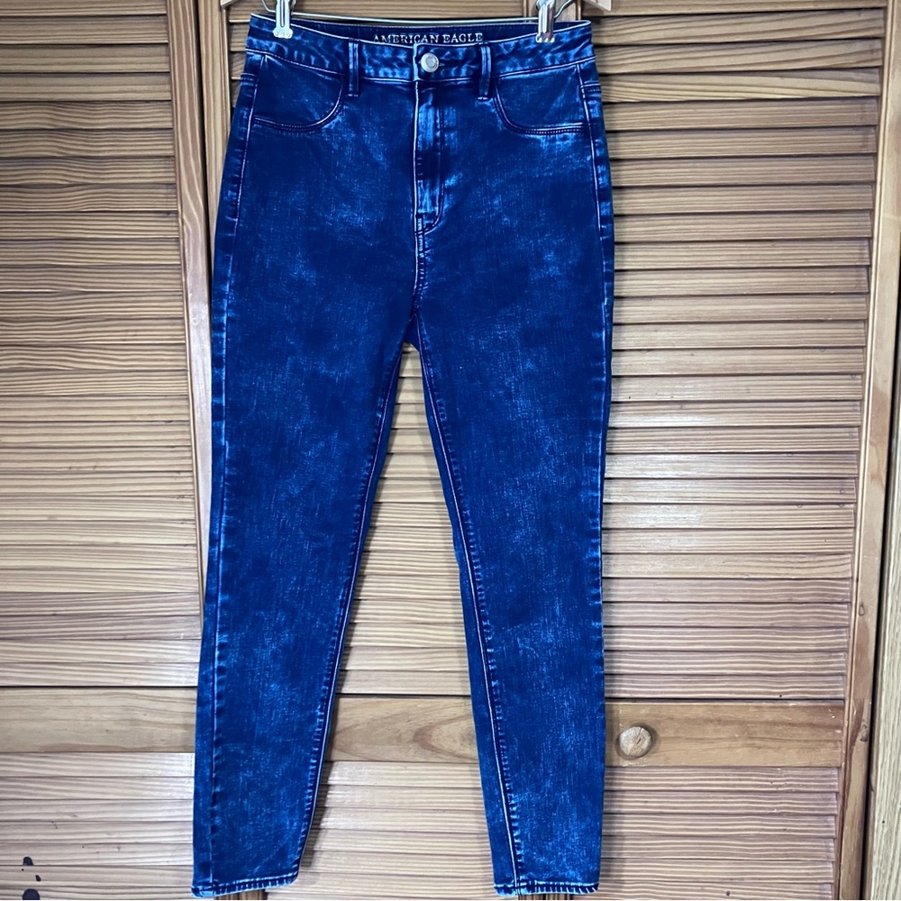 American Eagle Sky High Jeggings Dark Acid Wash High Waisted Skinny Jeans 8